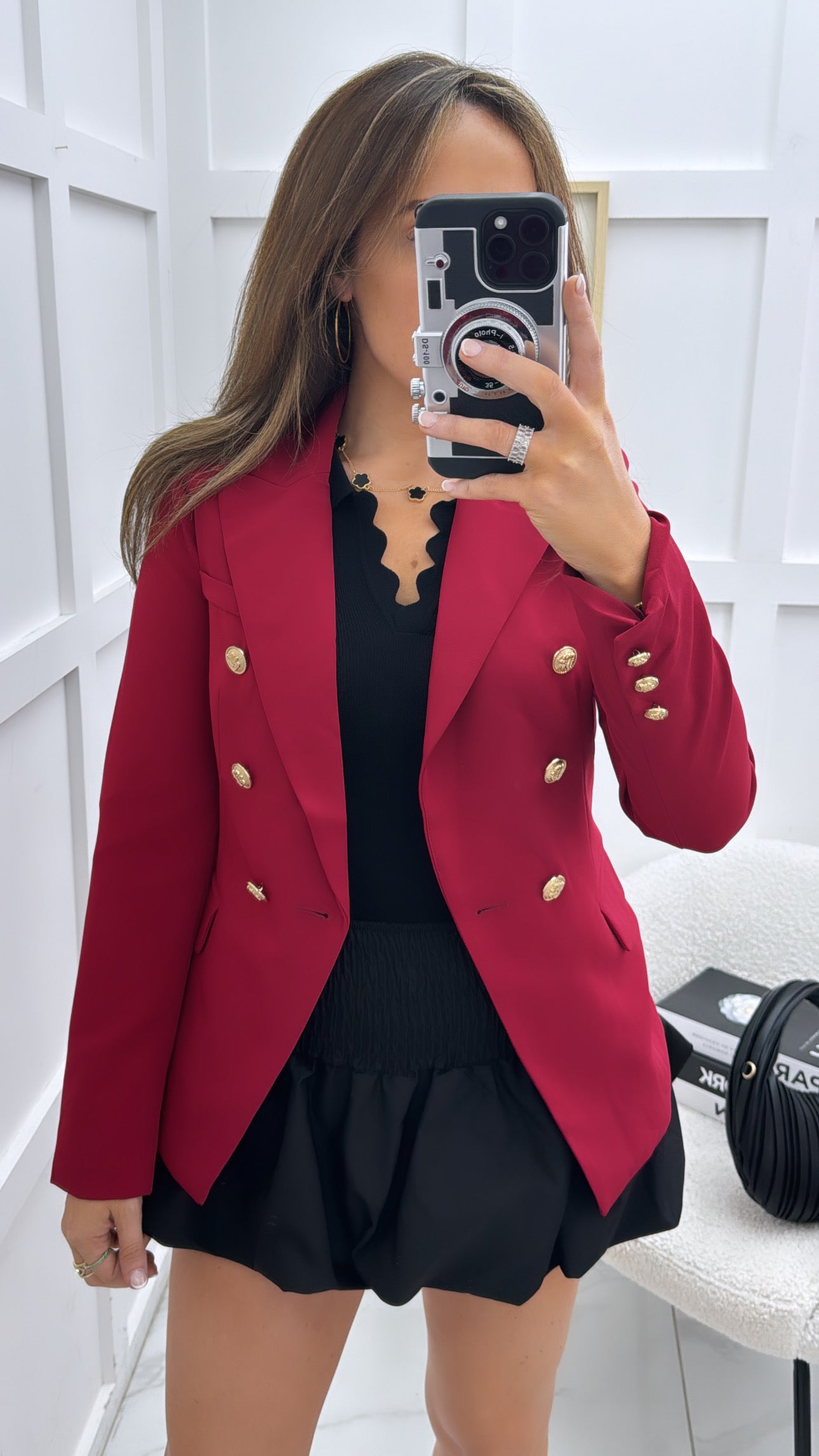 DIONNE wine button blazer