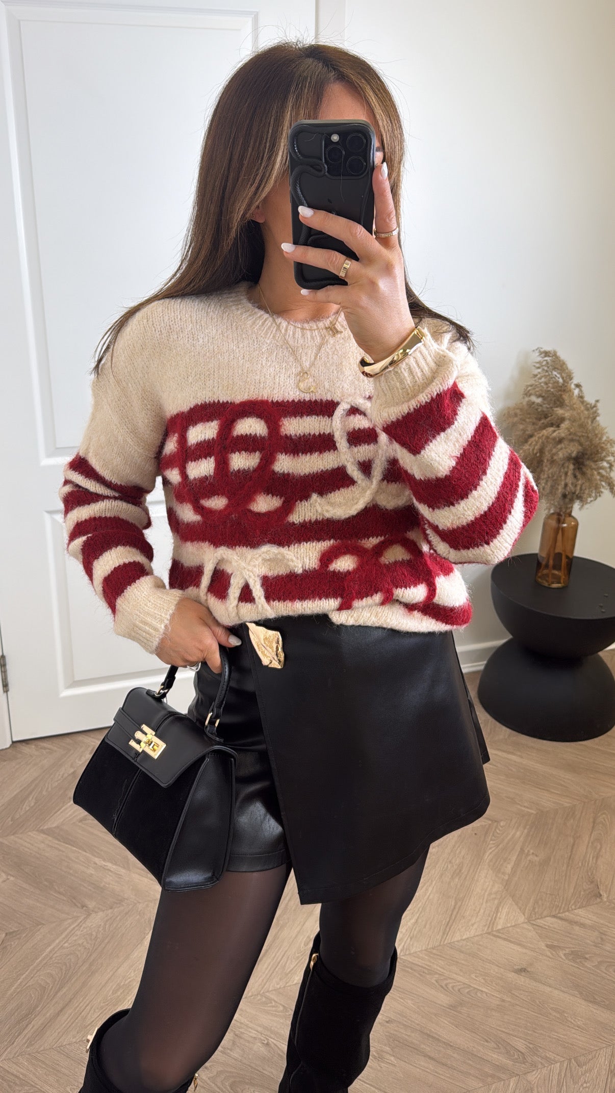 MOLLIE cream and red fluffy stripe jumper
