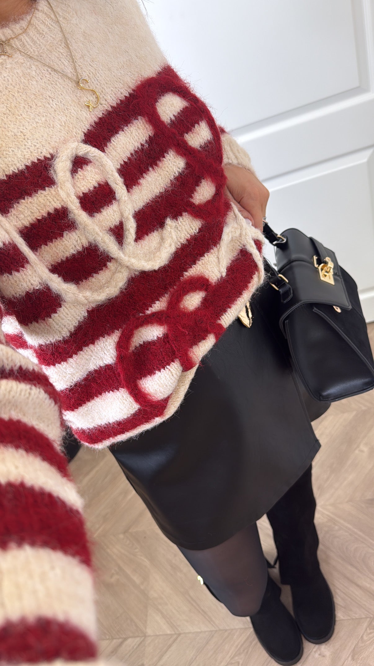 MOLLIE cream and red fluffy stripe jumper