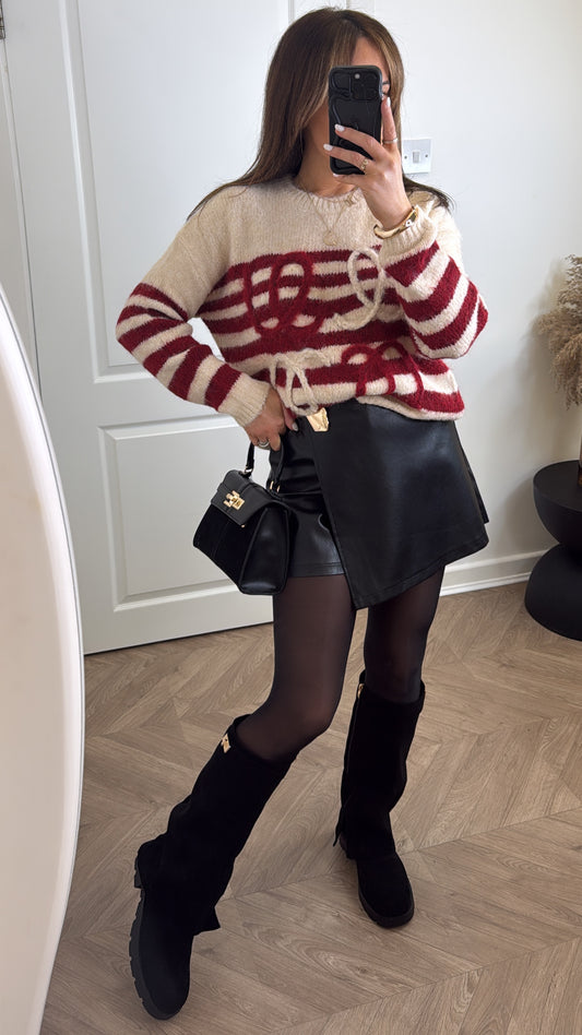 MOLLIE cream and red fluffy stripe jumper