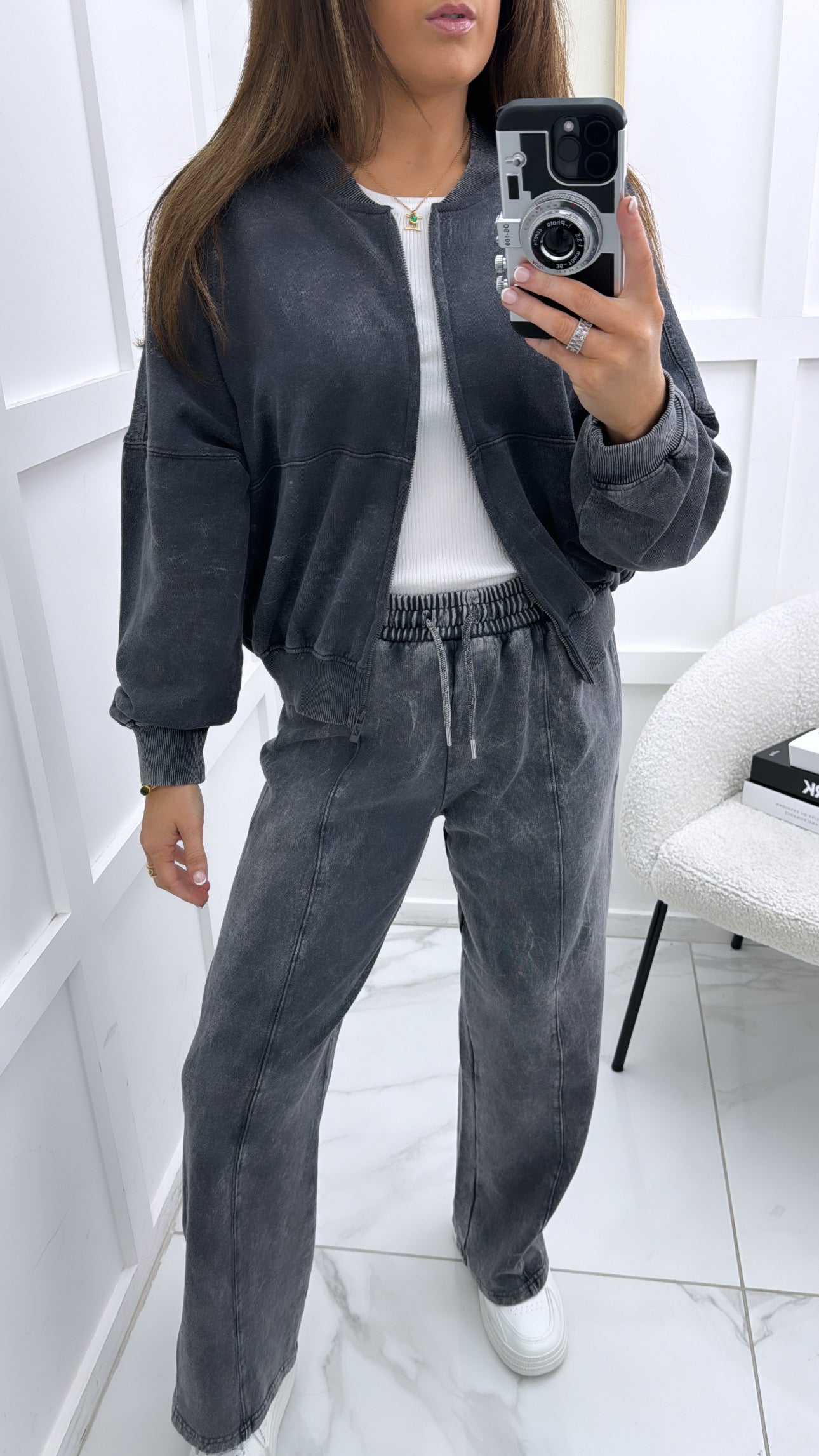 GRACIE washed grey zip up jacket and joggers co-ord set