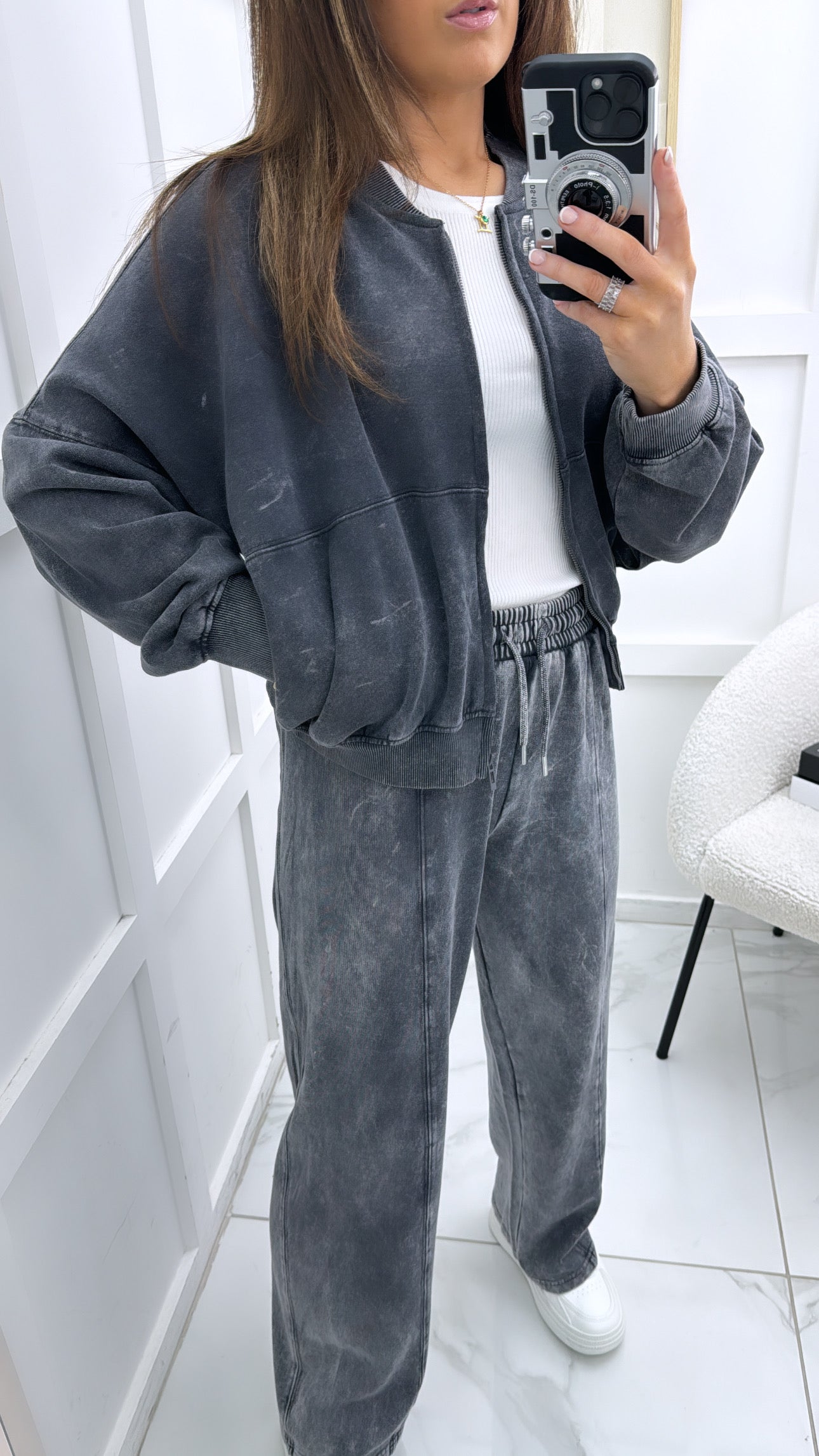 GRACIE washed grey zip up jacket and joggers co-ord set