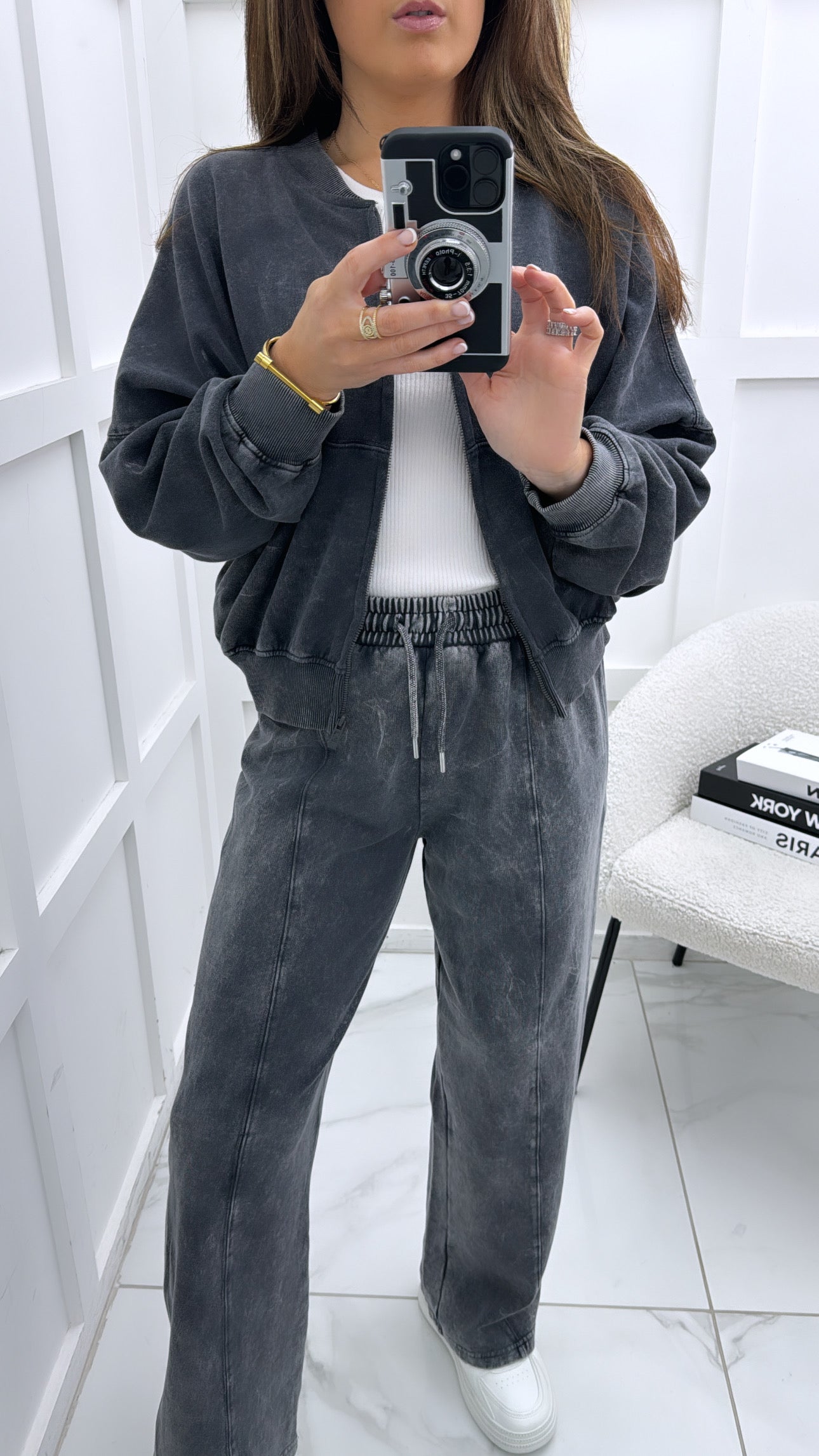 GRACIE washed grey zip up jacket and joggers co-ord set