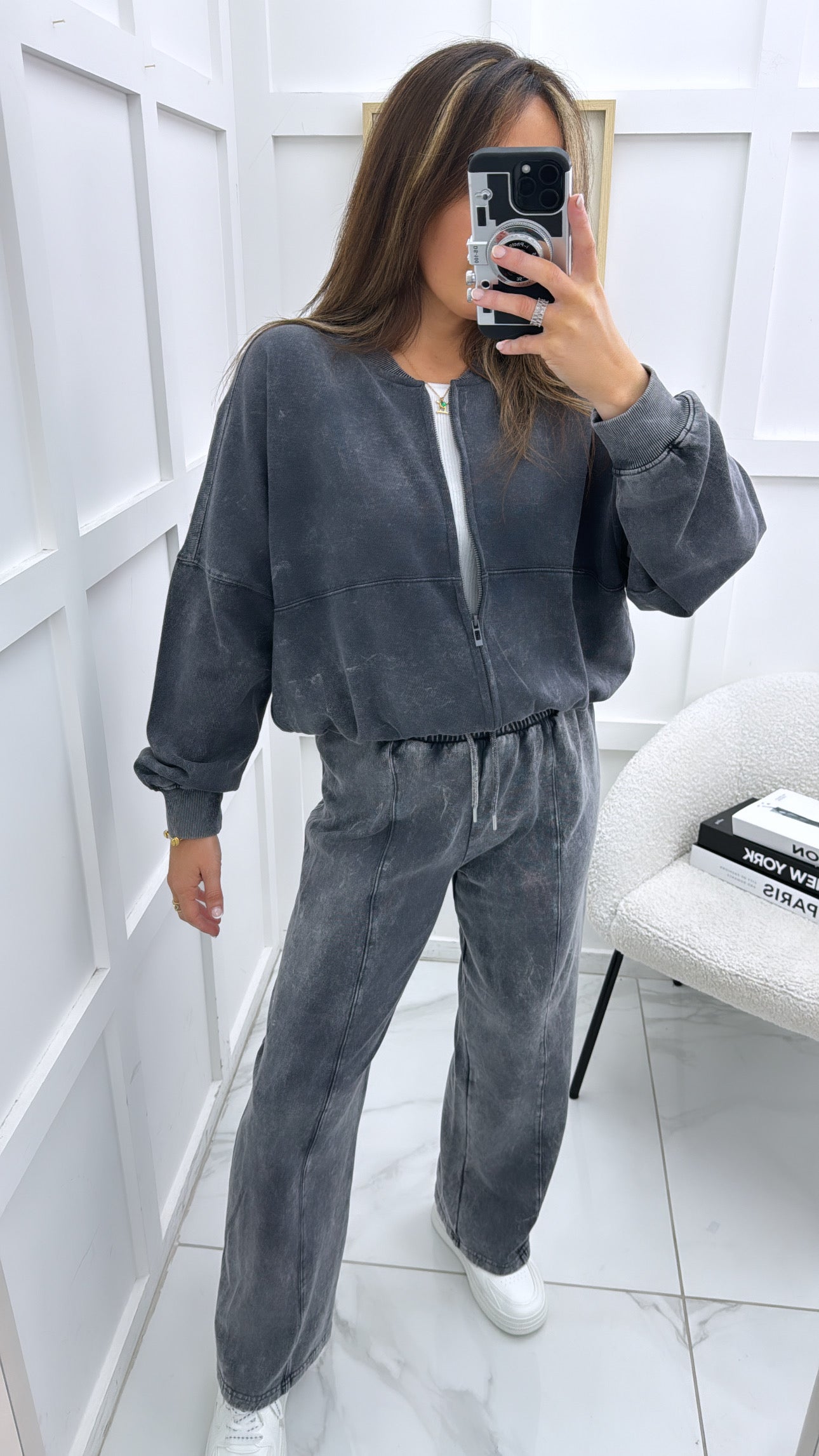 GRACIE washed grey zip up jacket and joggers co-ord set