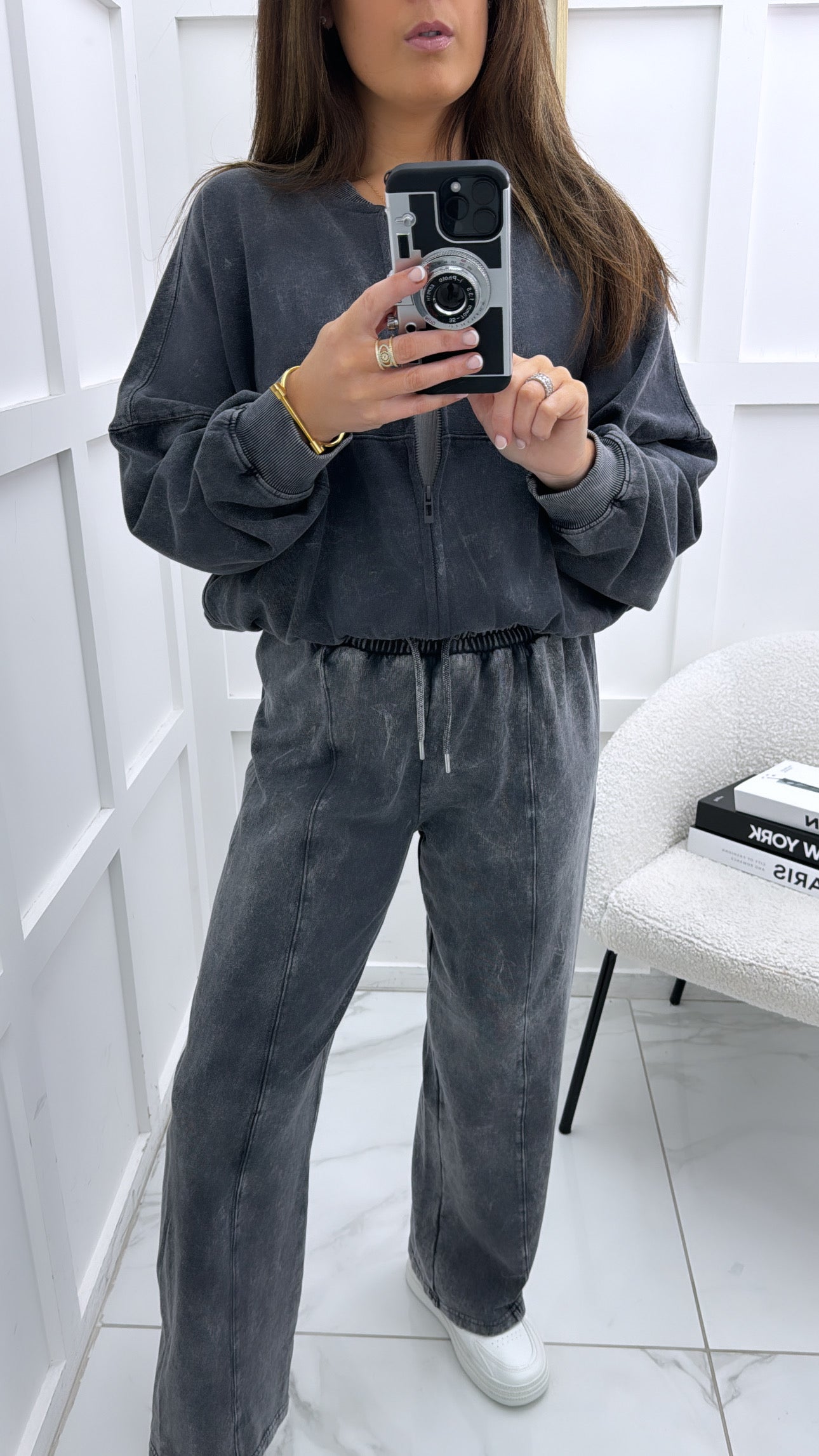 GRACIE washed grey zip up jacket and joggers co-ord set