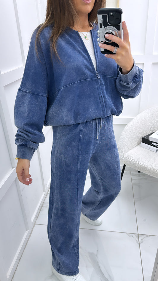 GRACIE washed blue zip up jacket and joggers co-ord set