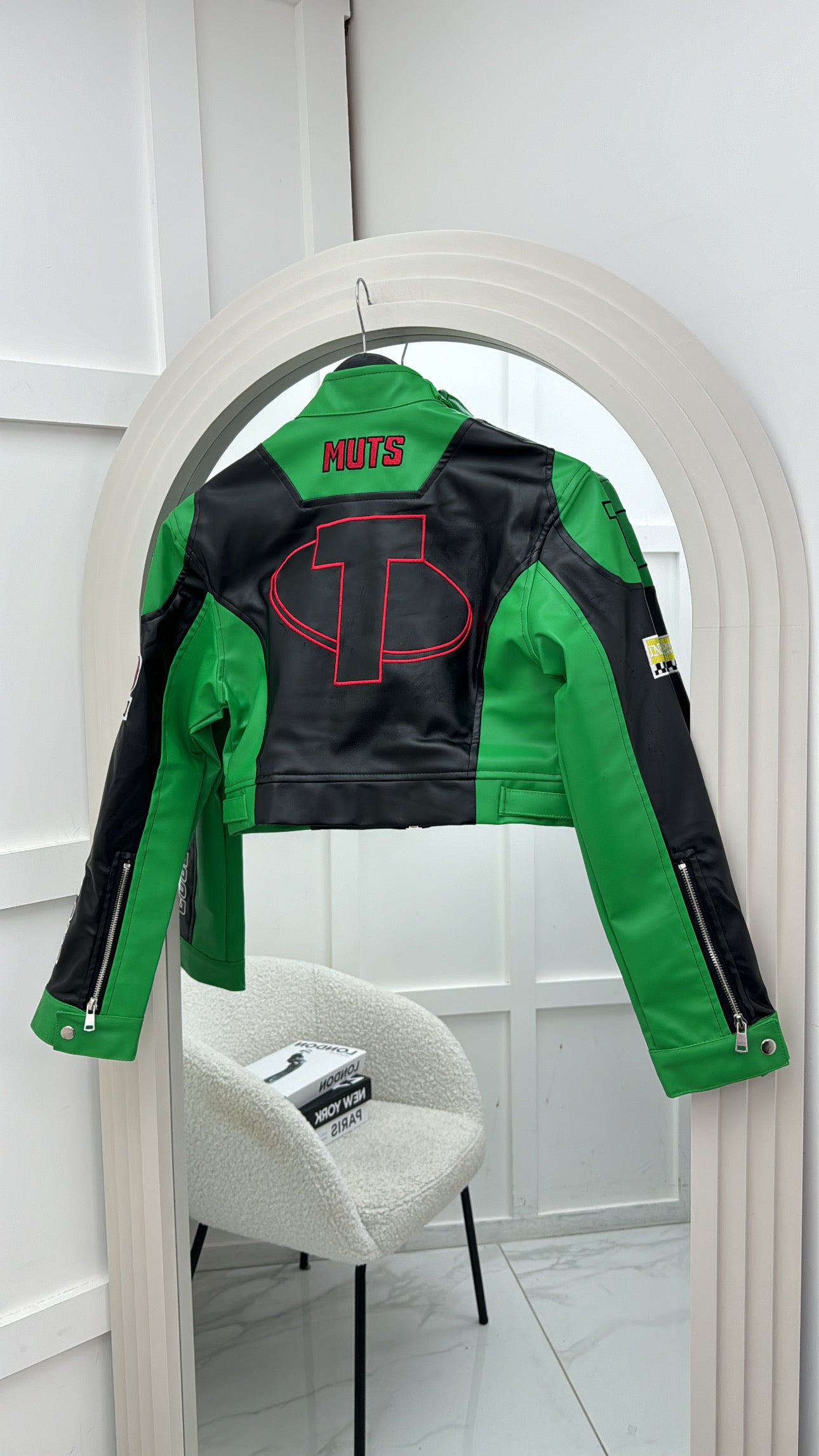 MELISSA green cropped racing biker jacket