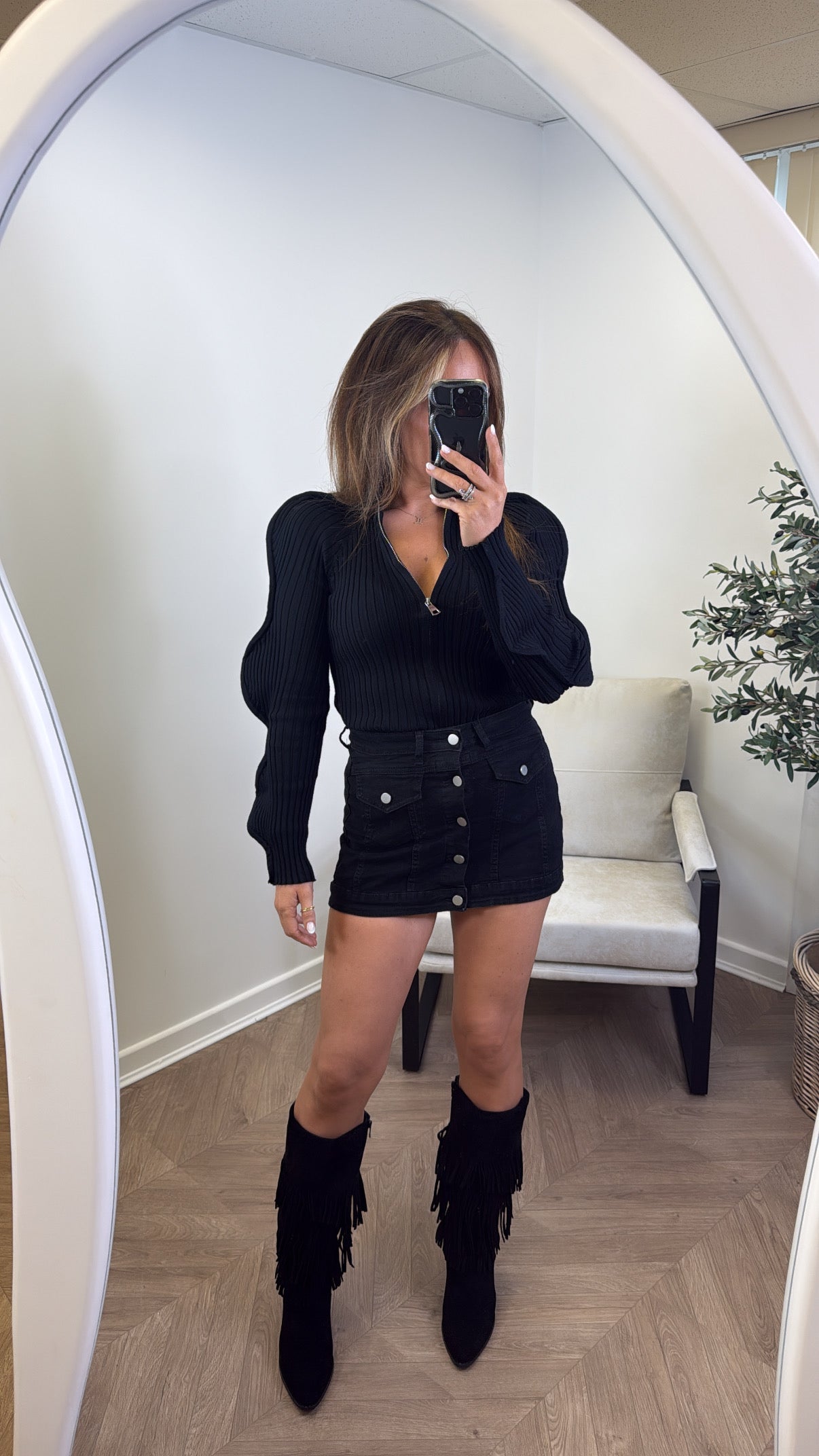 HATTIE black ribbed zip up top