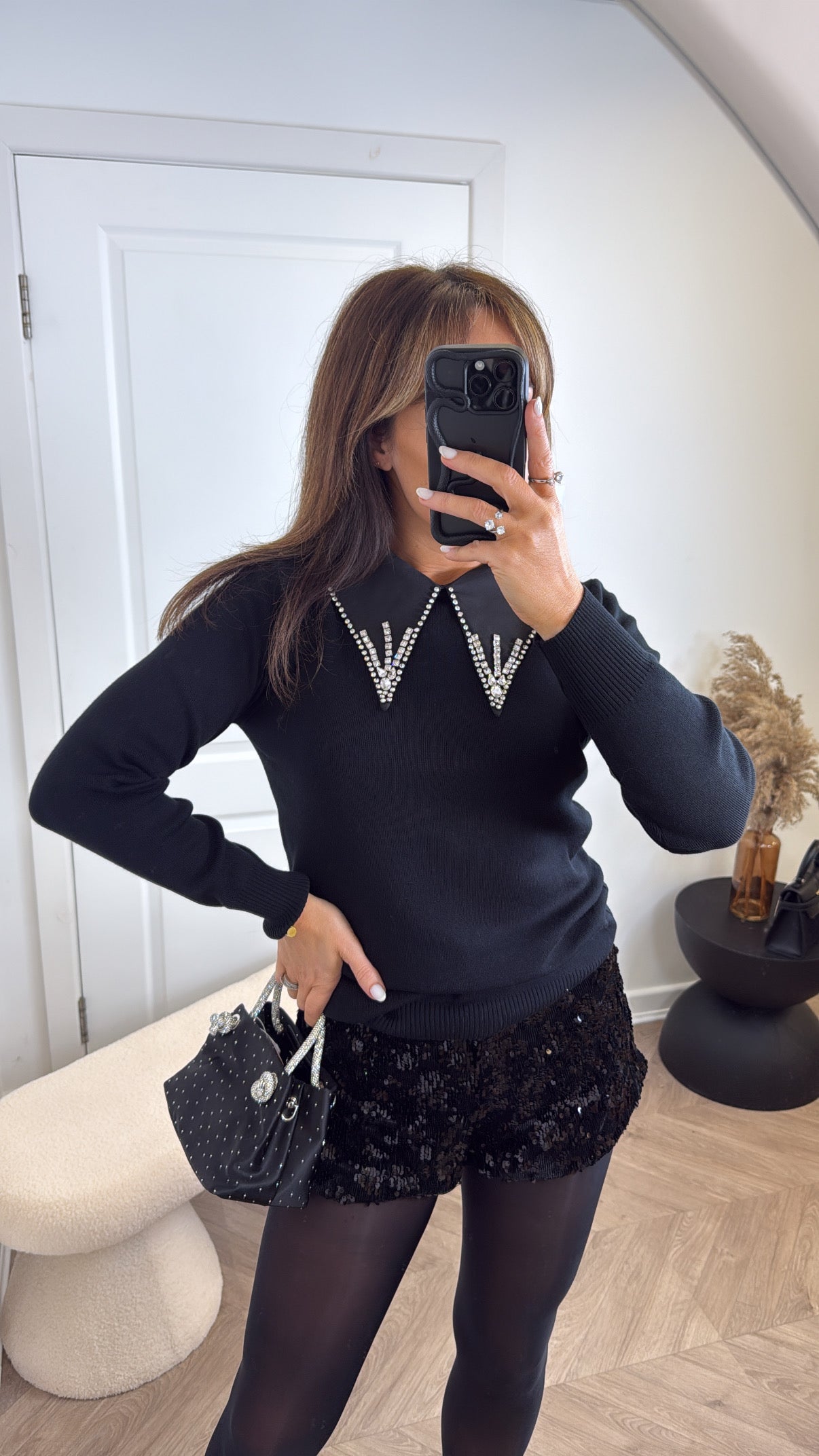 EMMIE black jewel collar jumper