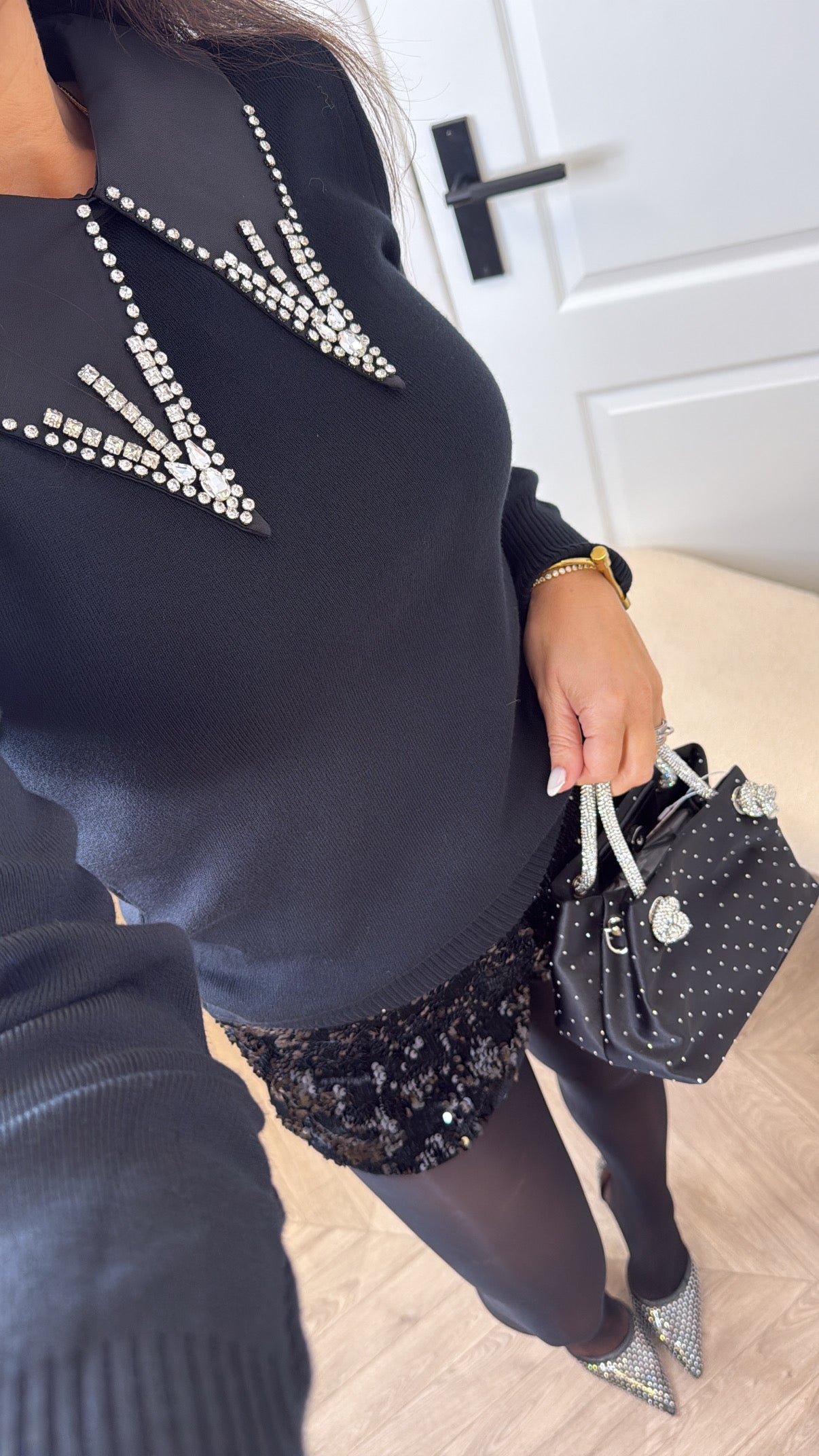 EMMIE black jewel collar jumper