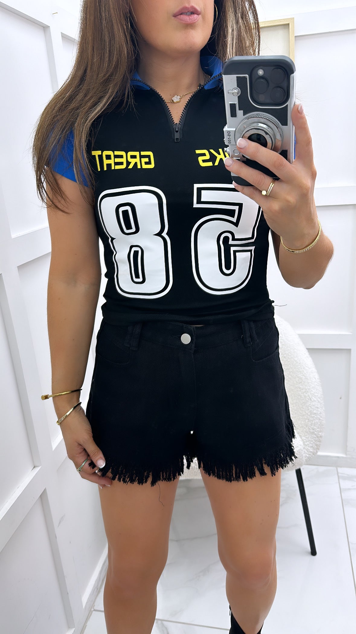 KELLIE black and blue racing crop top