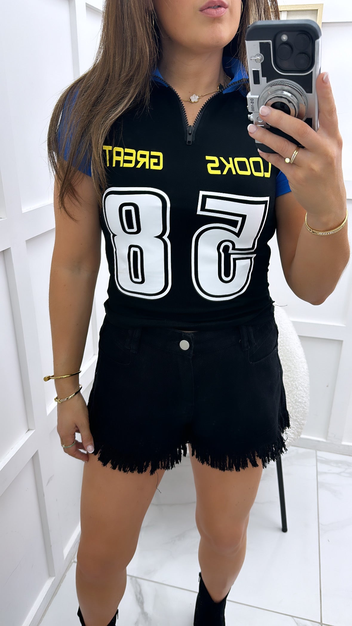 KELLIE black and blue racing crop top