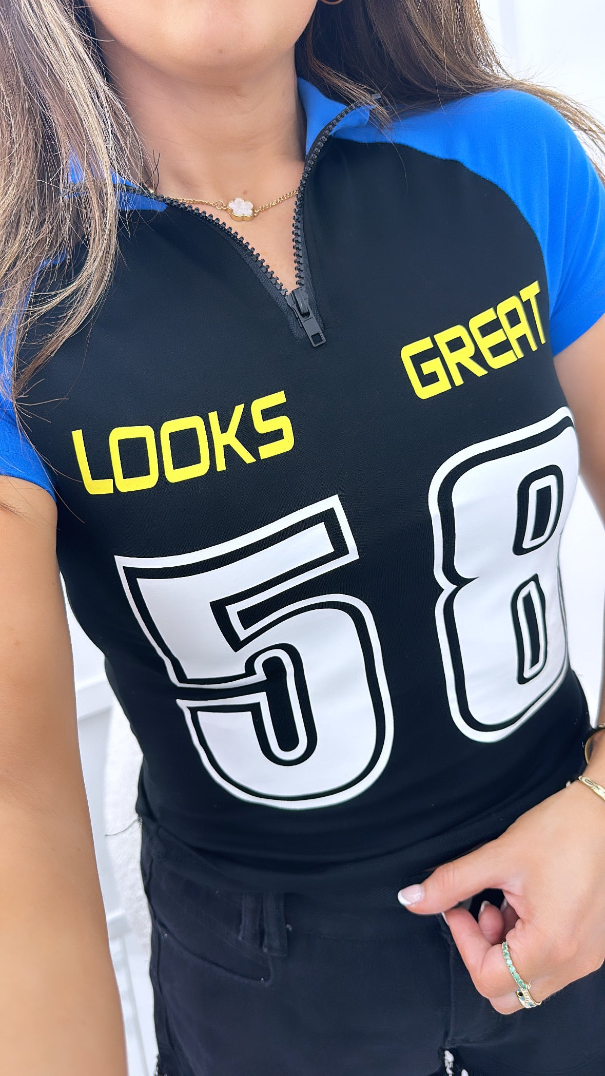 KELLIE black and blue racing crop top