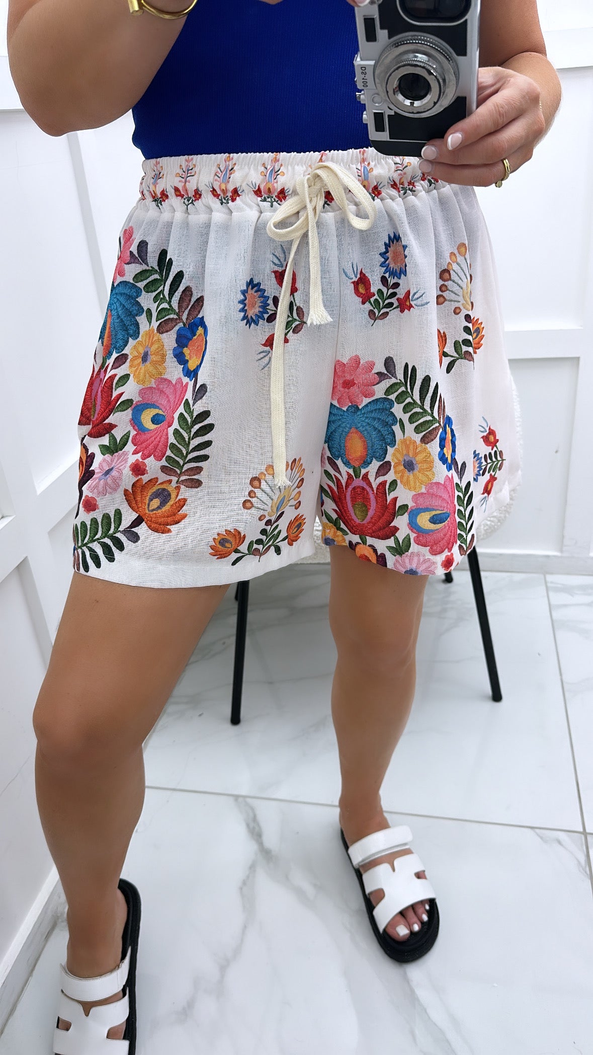 JOANNA white floral print linen shorts