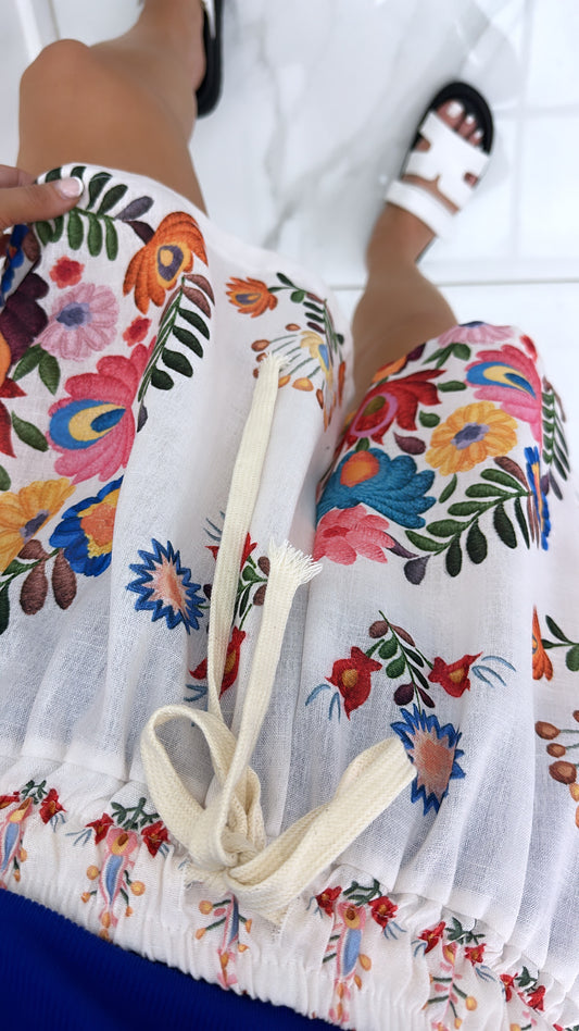 JOANNA white floral print linen shorts