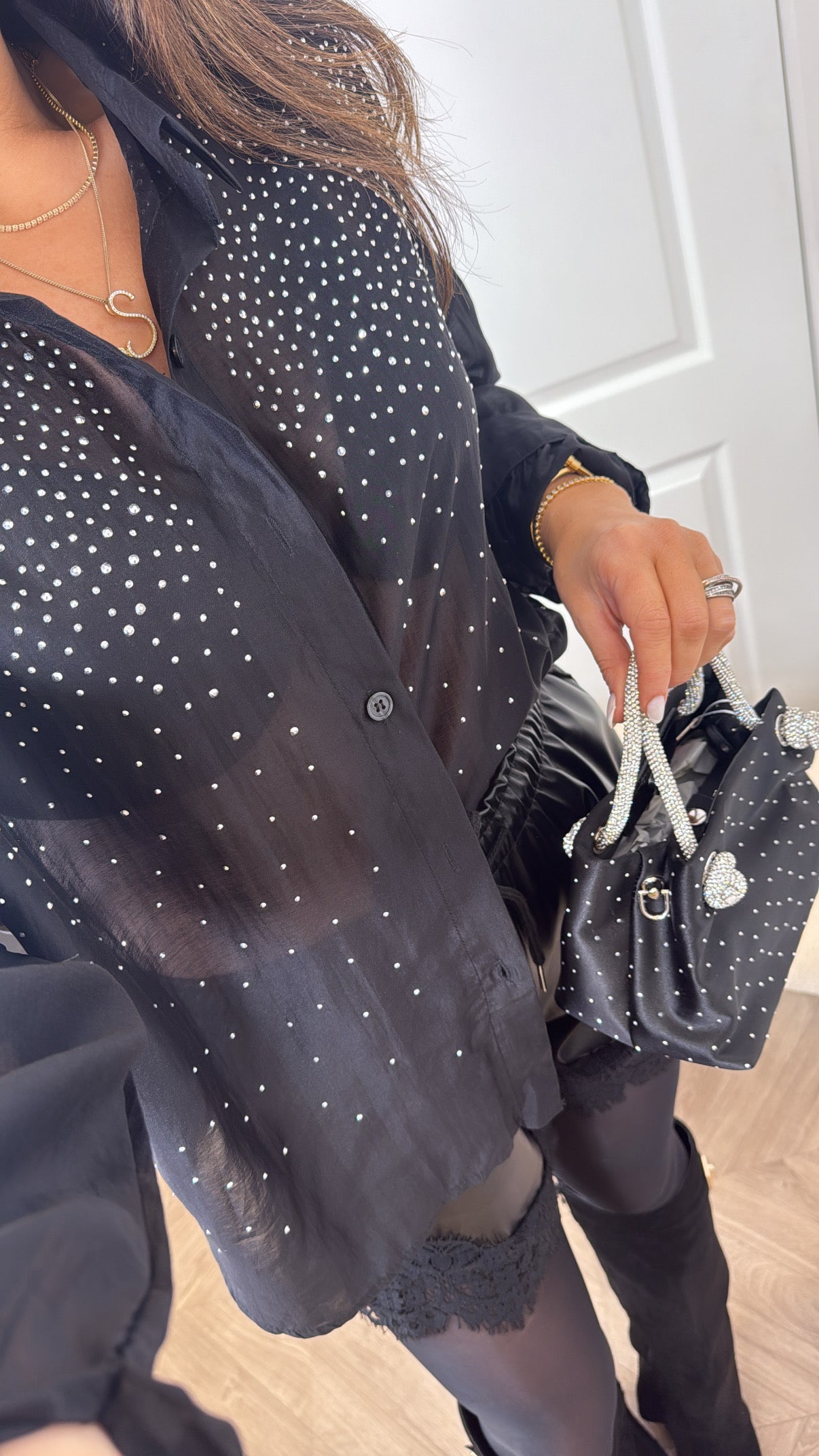 TESS black embellished detail shirt