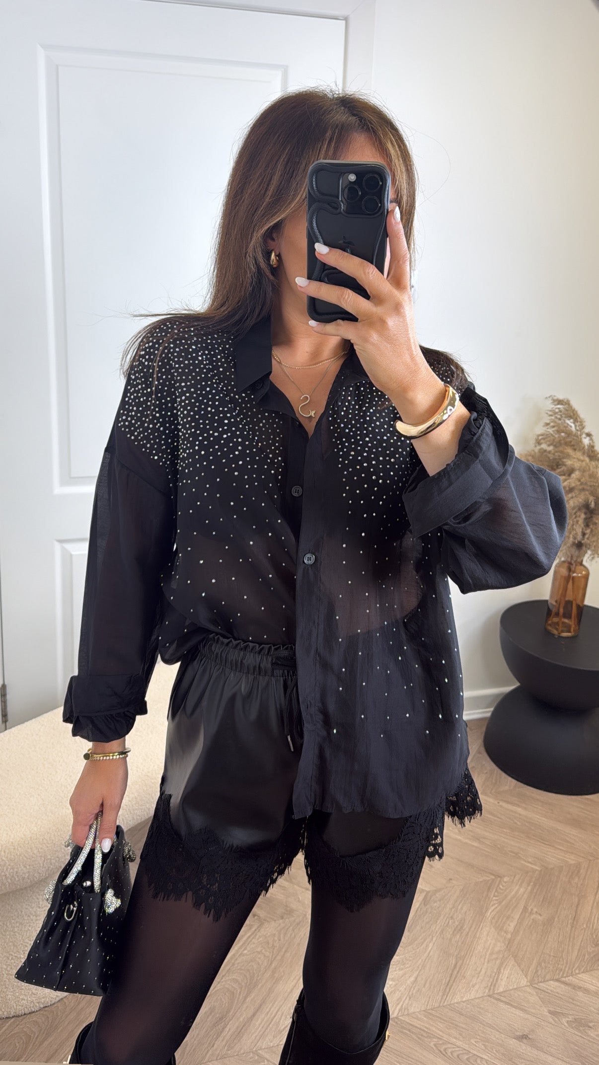 TESS black embellished detail shirt