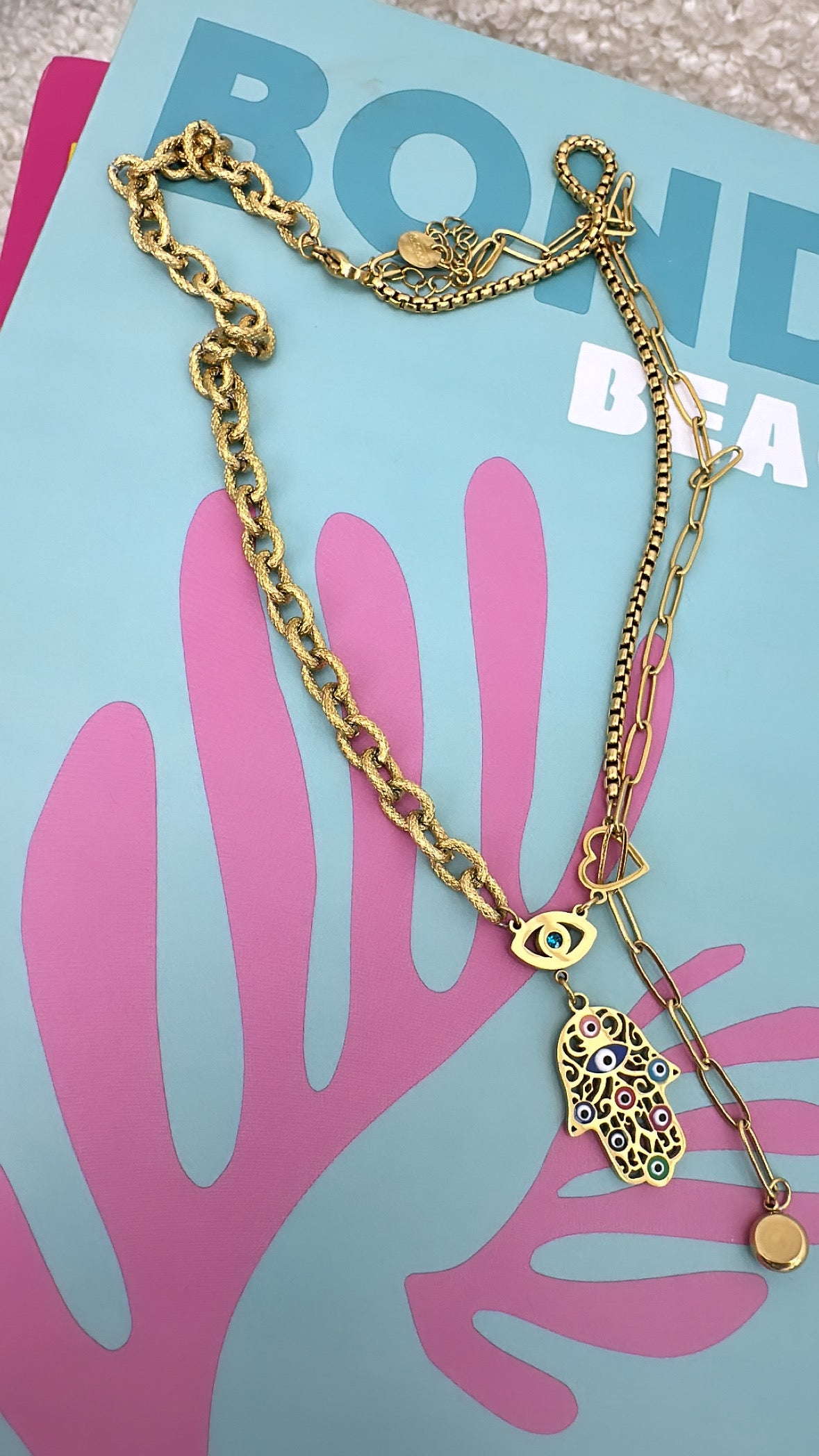 SIENNA gold double chain necklace with hamsa