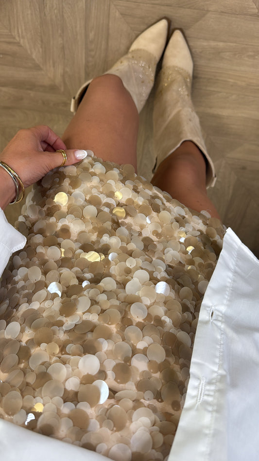 DEENA beige disc sequin mini skirt