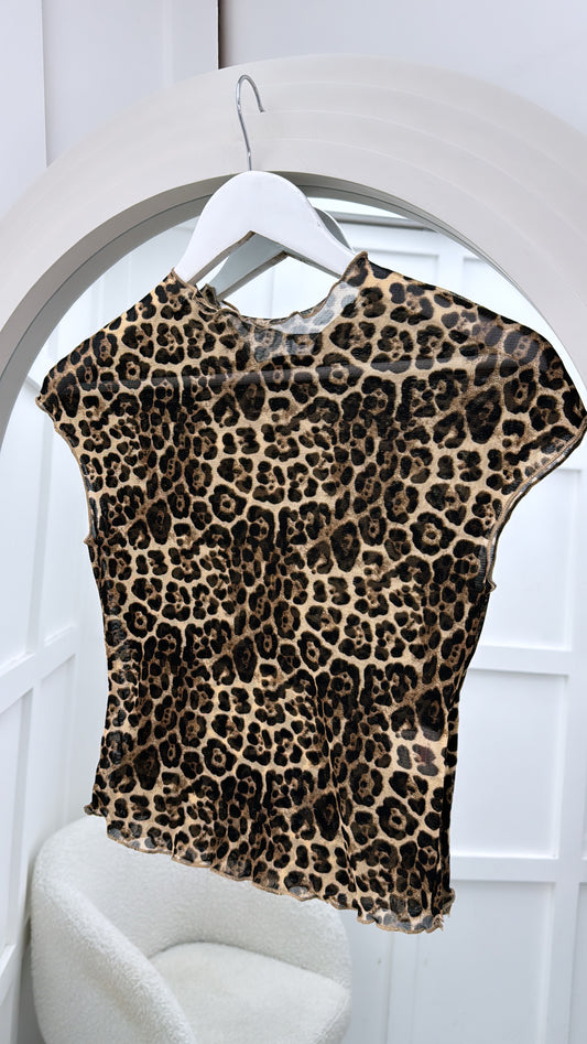 LORNA leopard print mesh top