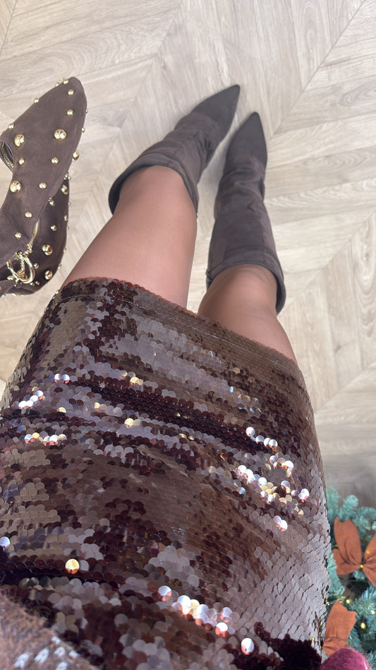 CLAUDIA brown sequin skirt