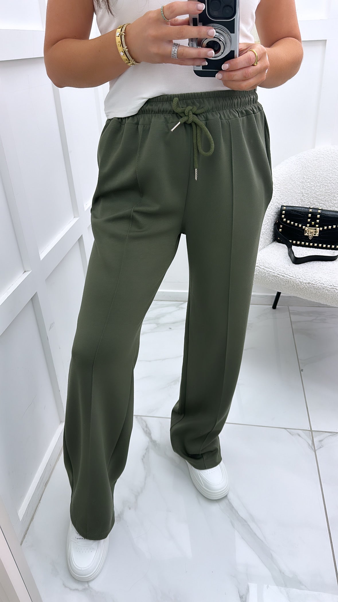 KYLIE khaki super soft jogger with exposed seam detail