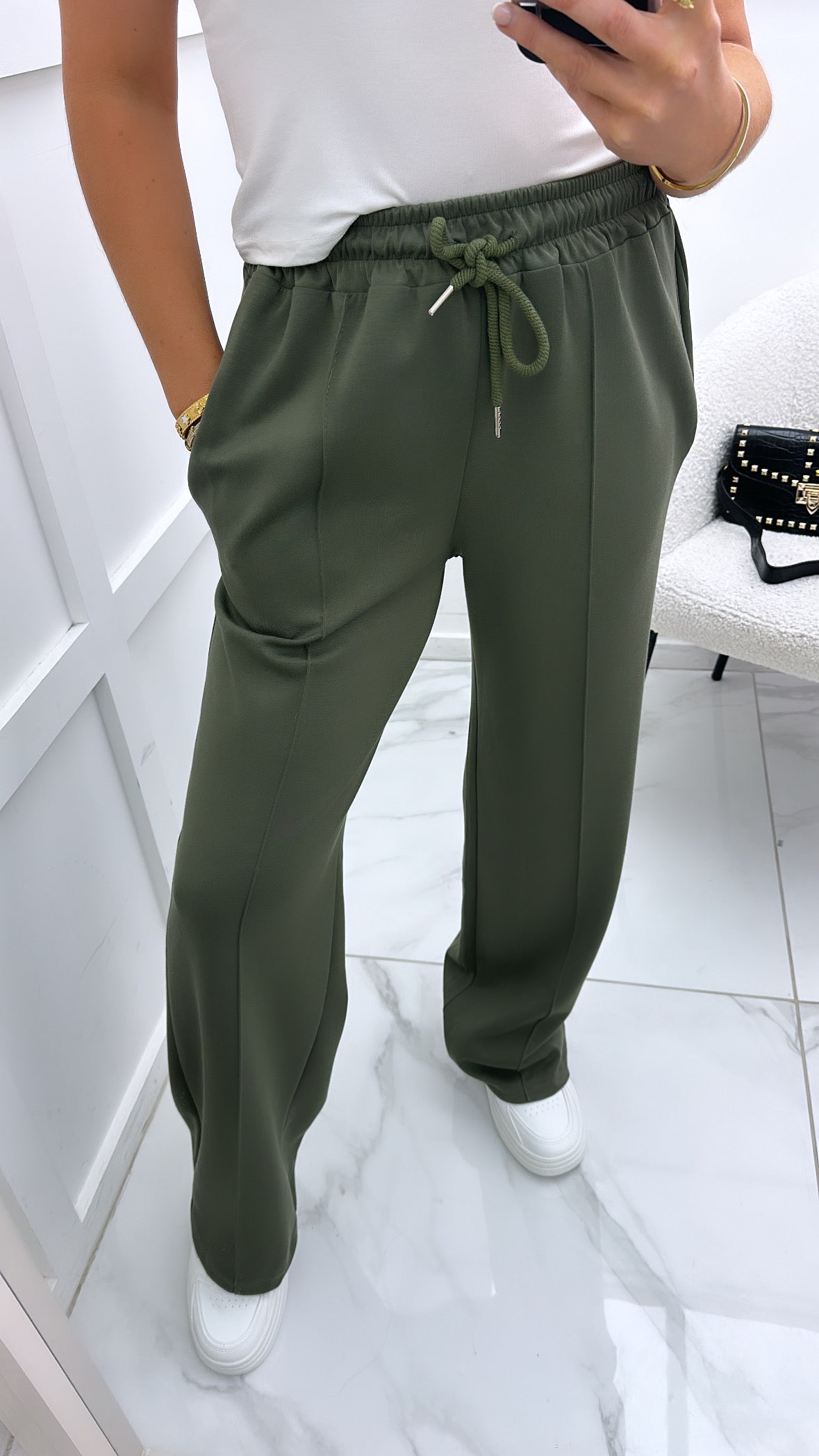 KYLIE khaki super soft jogger with exposed seam detail