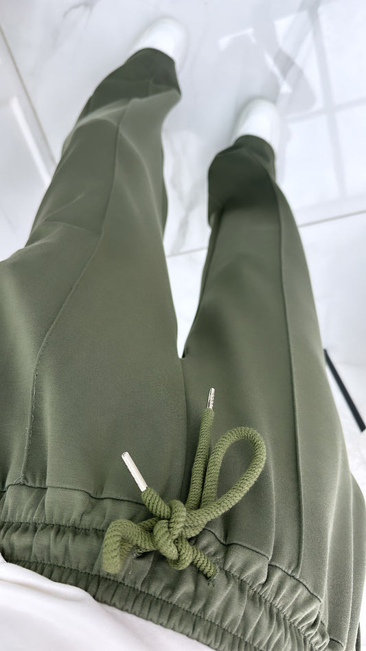 KYLIE khaki super soft jogger with exposed seam detail