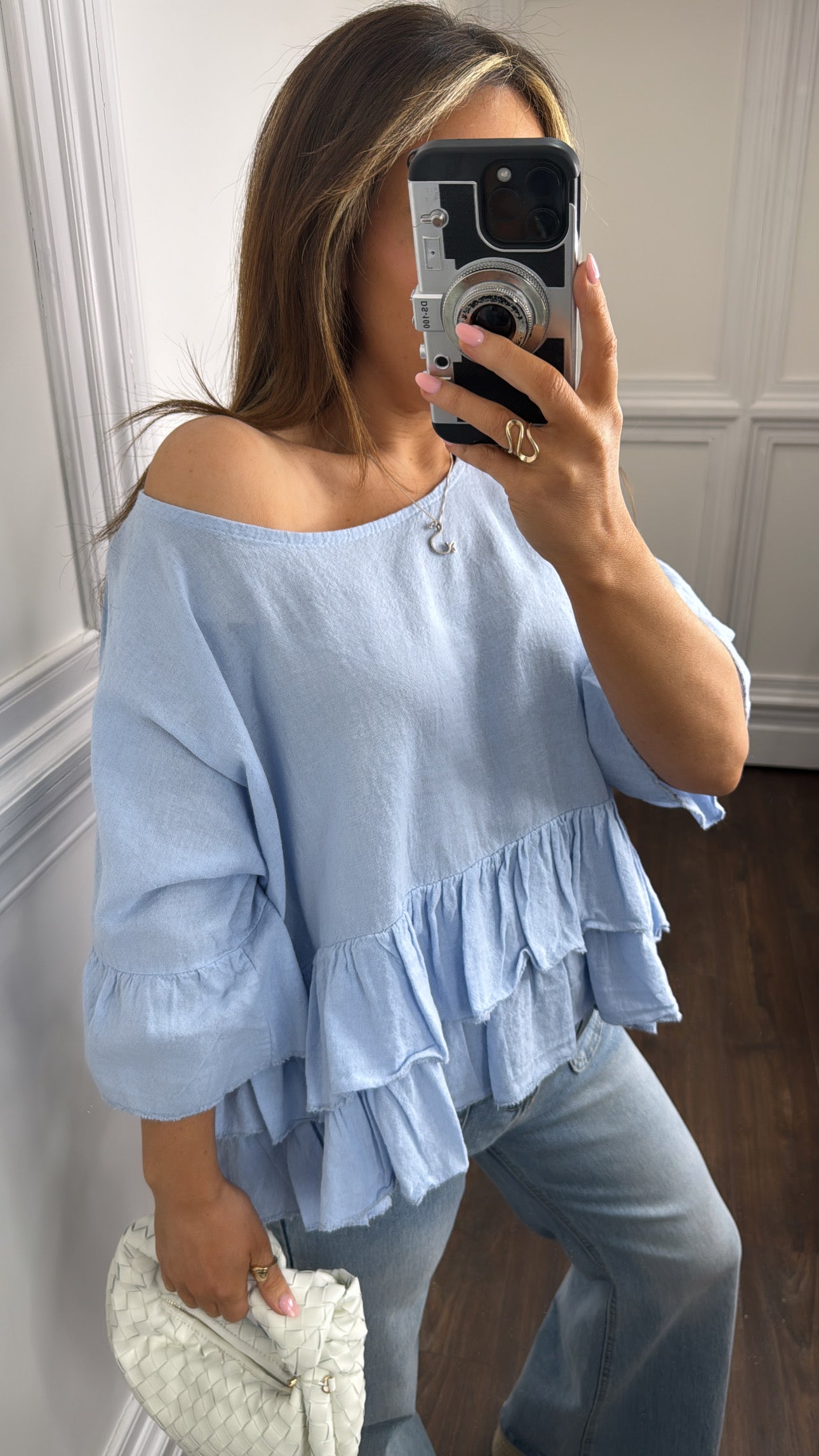 REEVA powder blue ruffle top
