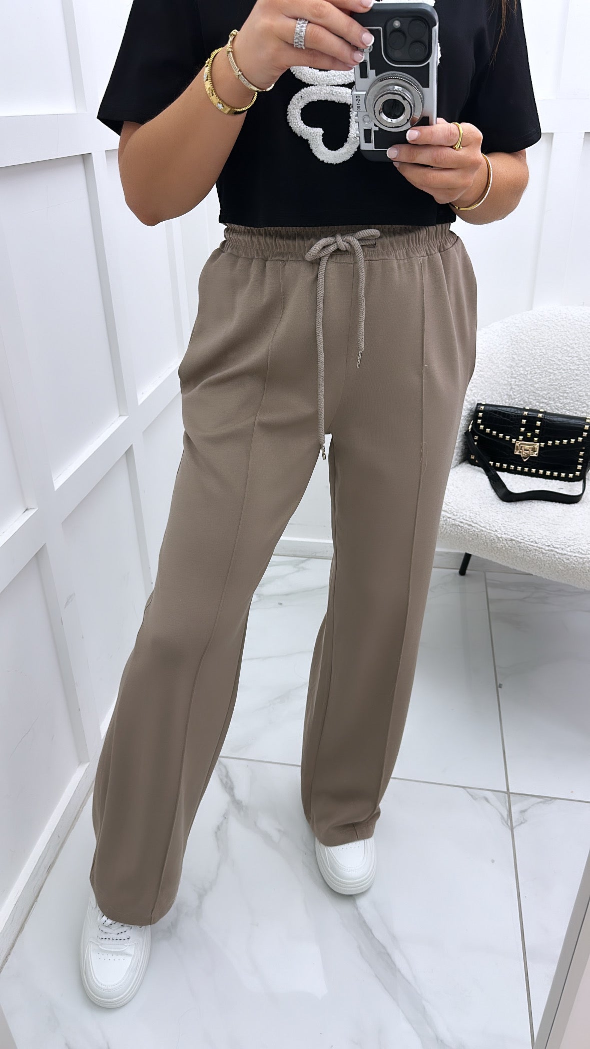 KYLIE mocha super soft jogger with exposed seam detail