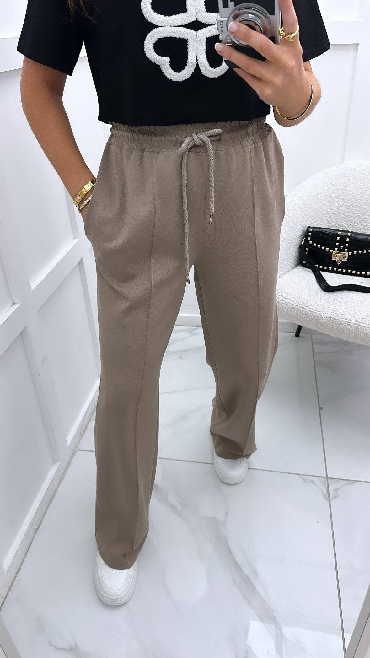 KYLIE mocha super soft jogger with exposed seam detail