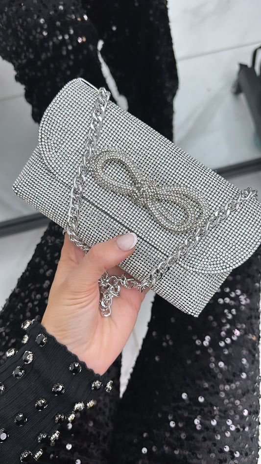 FREYA silver sparkle bag with bow detail