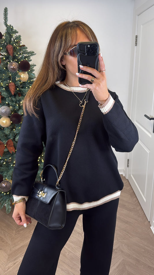 MELISSA black contrast fine knit co-ord