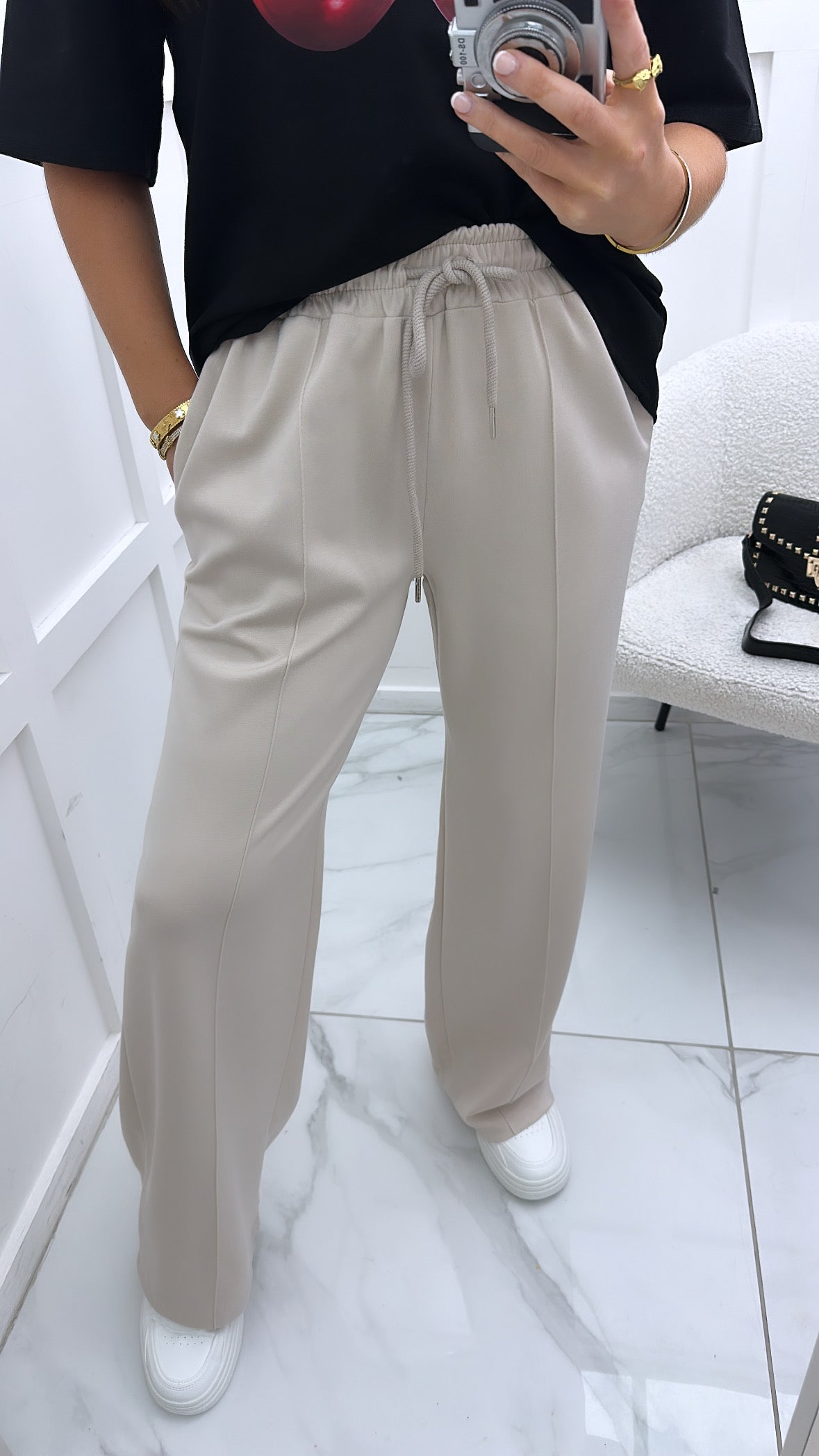 KYLIE beige super soft jogger with exposed seam detail