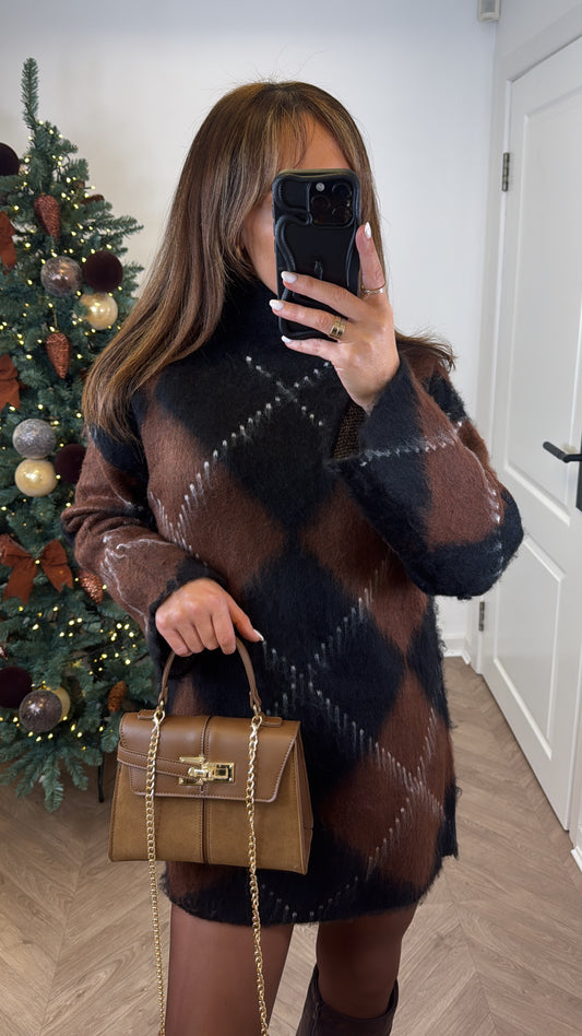 PENNY black and brown argyle jumper dress