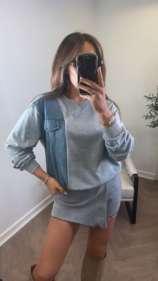 REEVA grey denim contrast sweatshirt