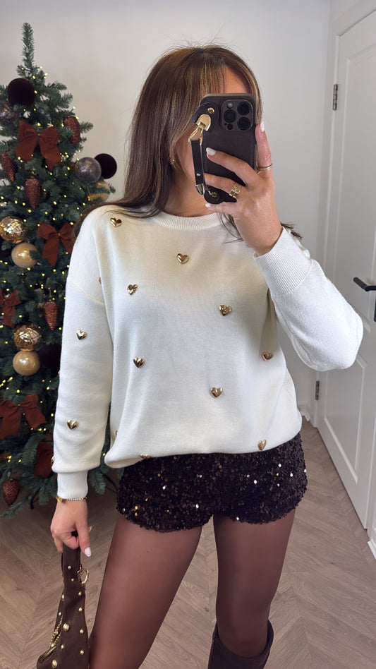 CASSIDY cream knit jumper with gold heart details
