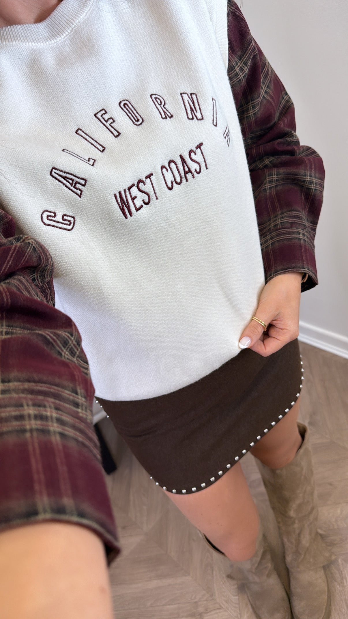 CALIFORNIA cream jumper with checked sleeves