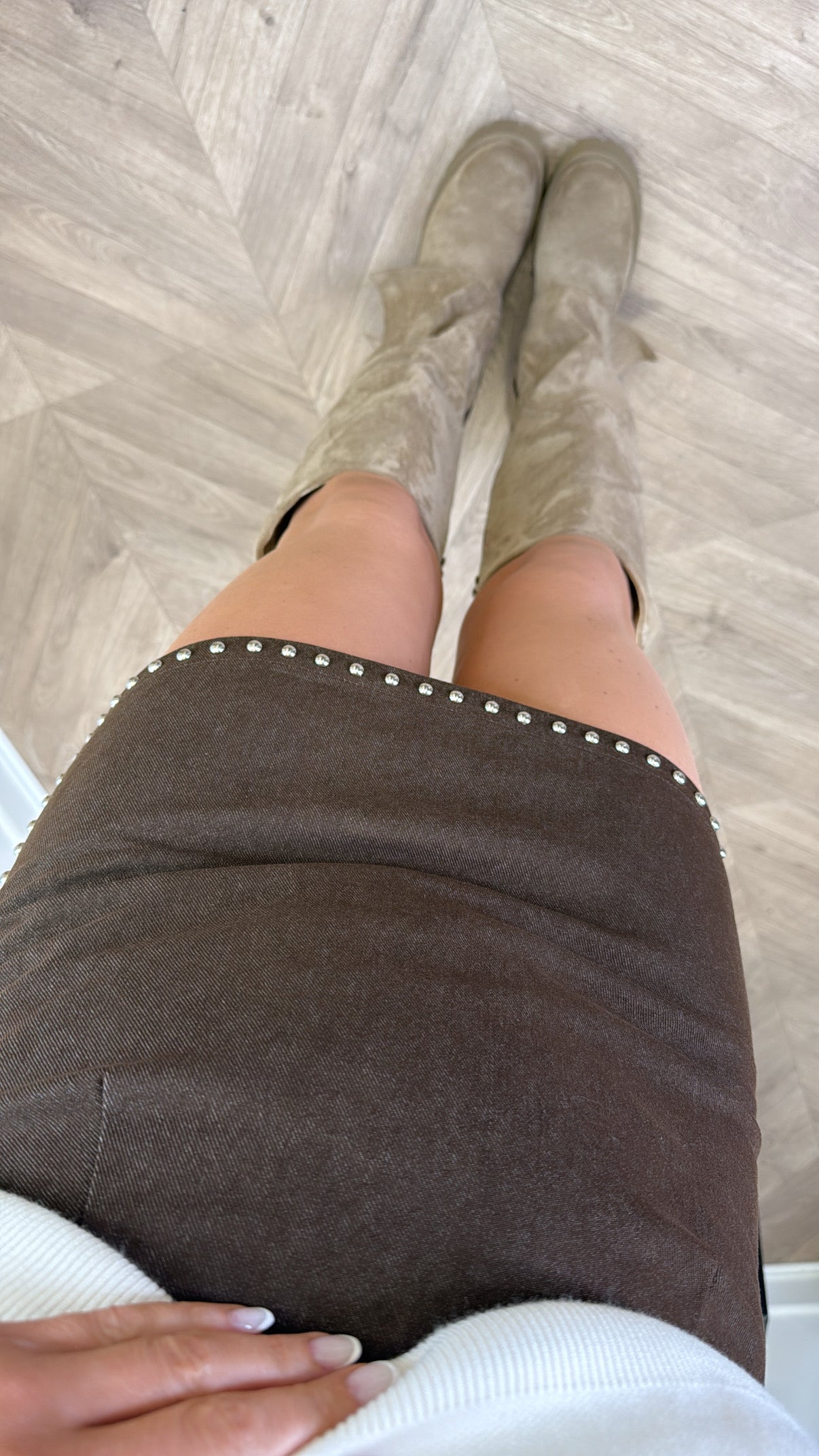 GIA brown denim stud detail skirt