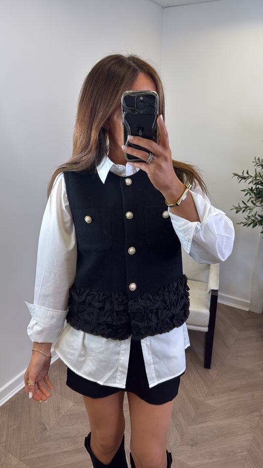 CHARLOTTE black soft waist jacket and white shirt