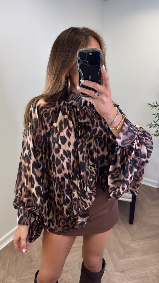 SAFFI leopard pussy bow blouse