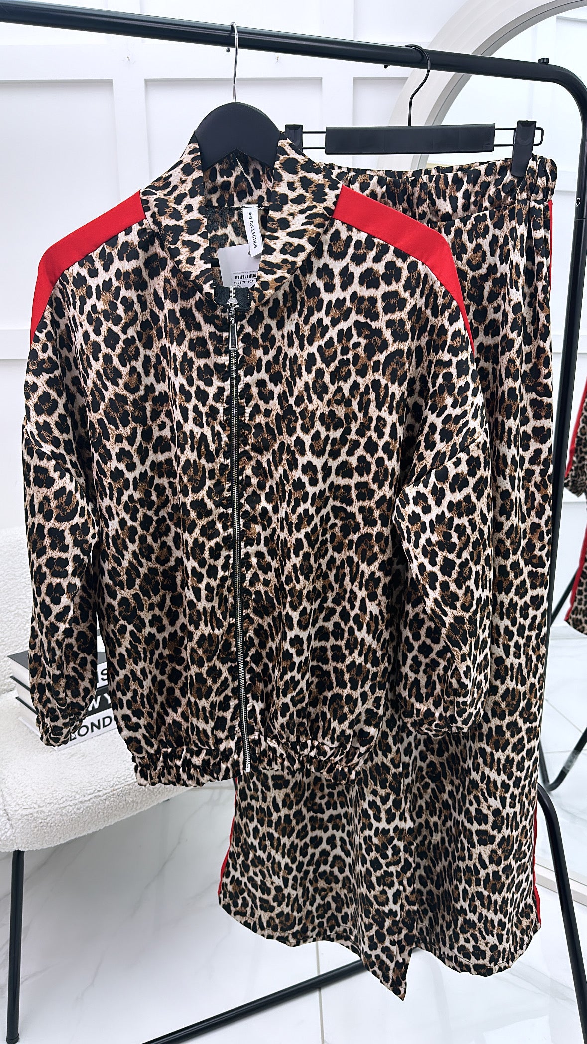 SAMMY leopard print jacket and trousers co-ord with red stripe