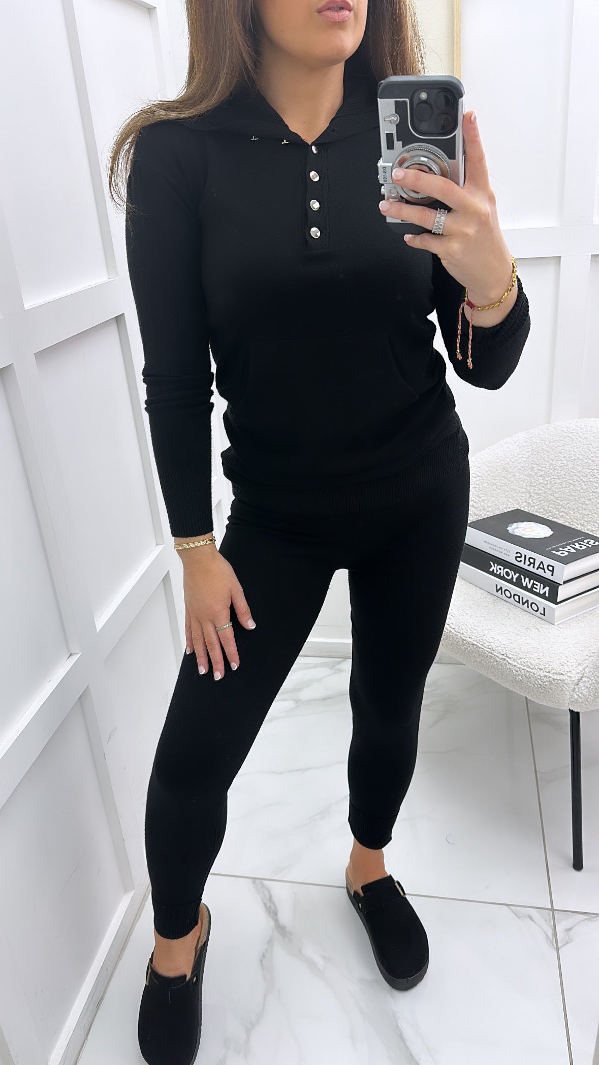 NATALIA black fine knit jumper and leggings co-ord set