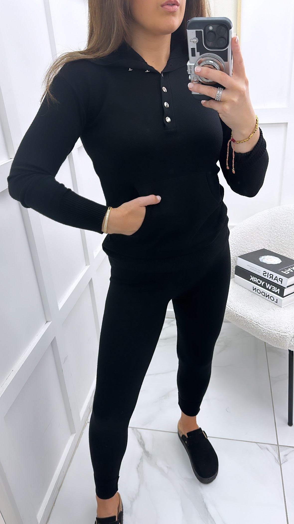 NATALIA black fine knit jumper and leggings co-ord set