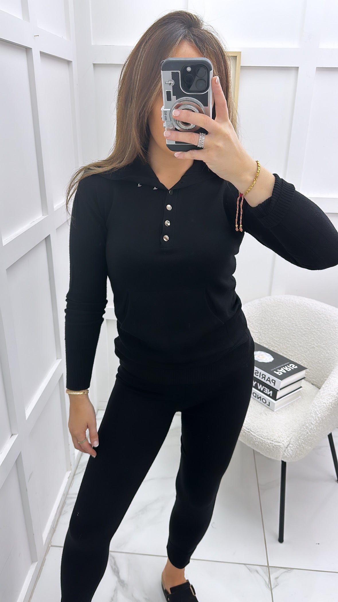 NATALIA black fine knit jumper and leggings co-ord set