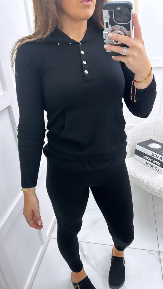 NATALIA black fine knit jumper and leggings co-ord set