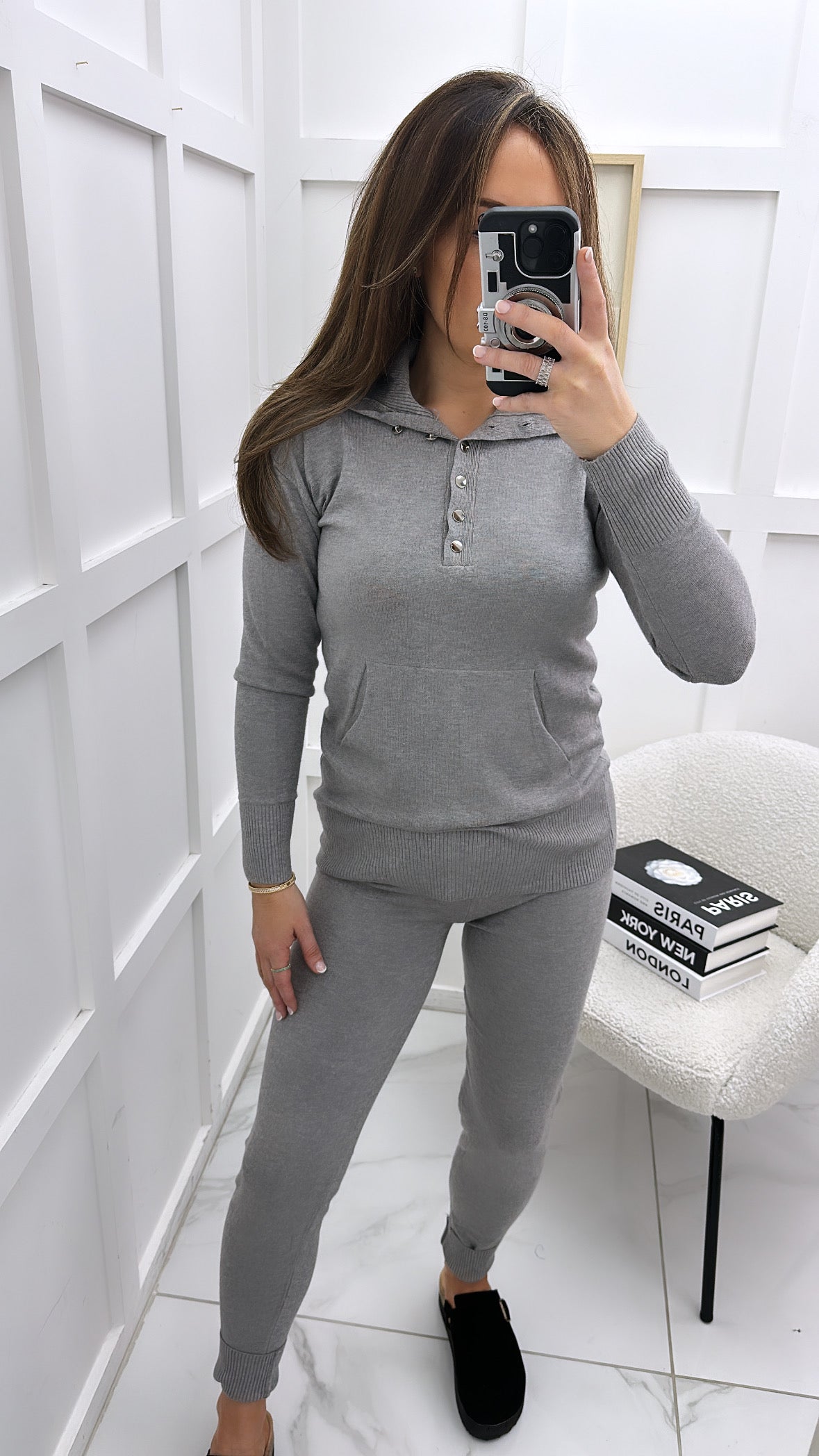 NATALIA grey fine knit jumper and leggings co-ord set