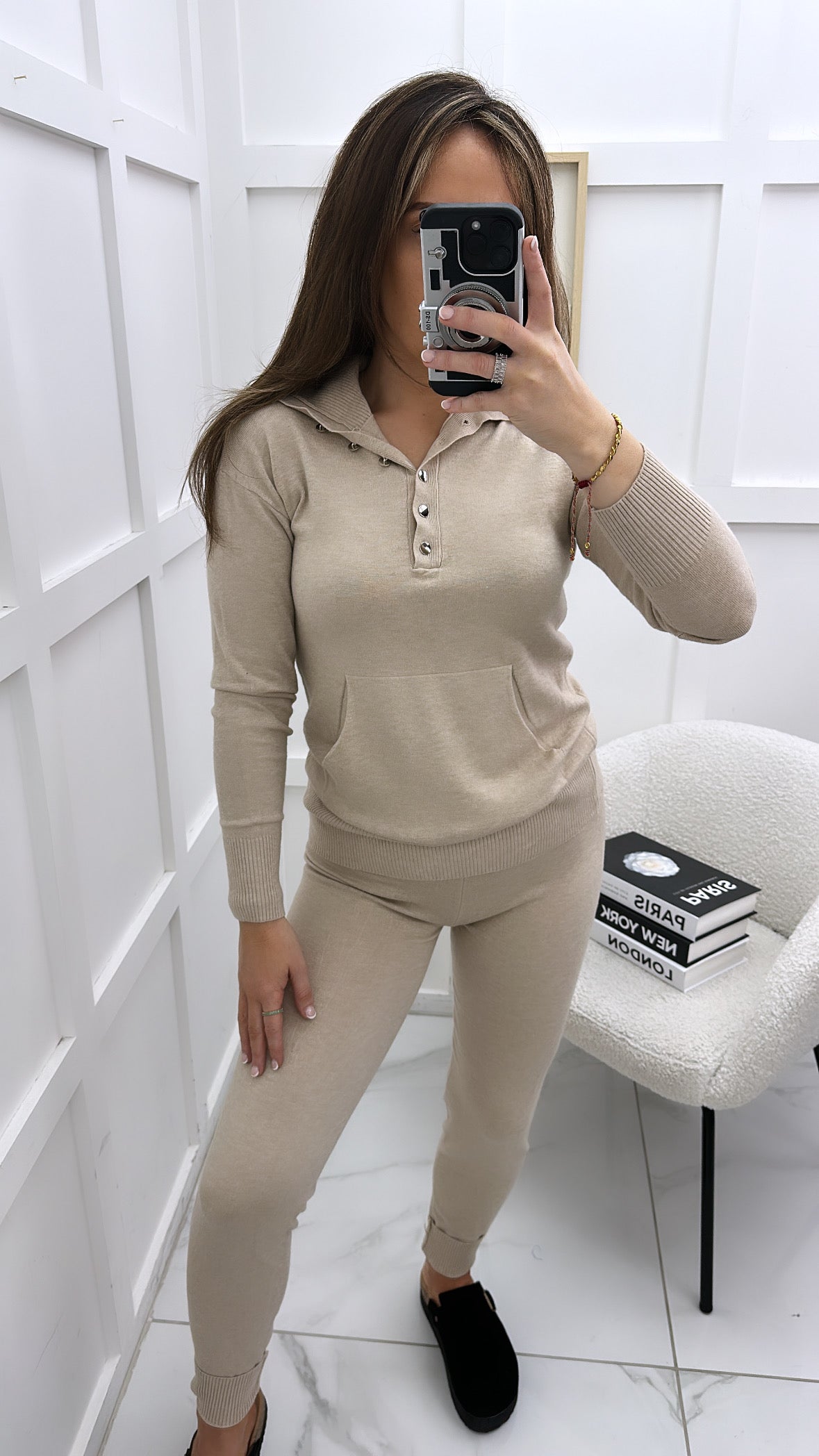 NATALIA beige fine knit jumper and leggings co-ord set