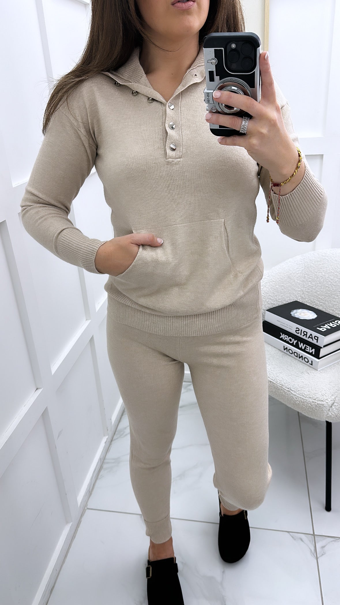 NATALIA beige fine knit jumper and leggings co-ord set