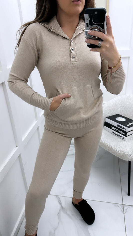 NATALIA beige fine knit jumper and leggings co-ord set